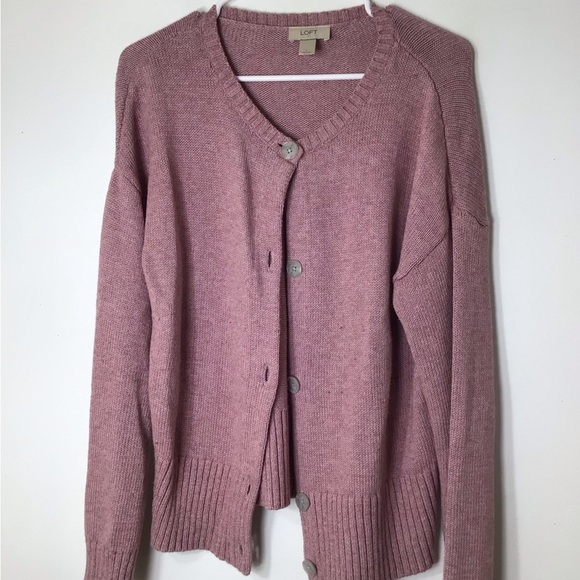 Loft cardigan women pink large cotton spring lightweight classic cozy layer - Picture 9 of 9
